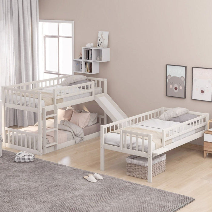 Contemporary White Triple Bunk Bed - Homeroots Twin Over Twin