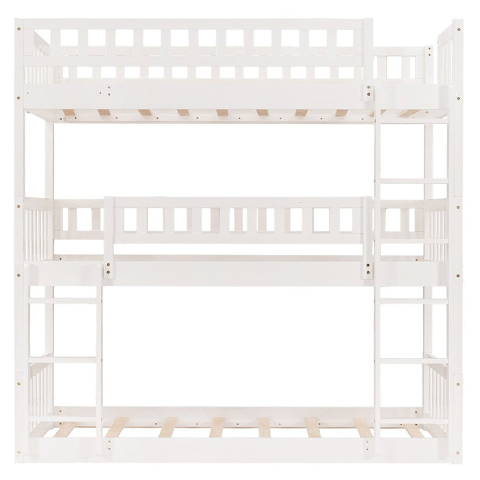 Contemporary White Triple Bunk Bed - Homeroots Twin Over Twin