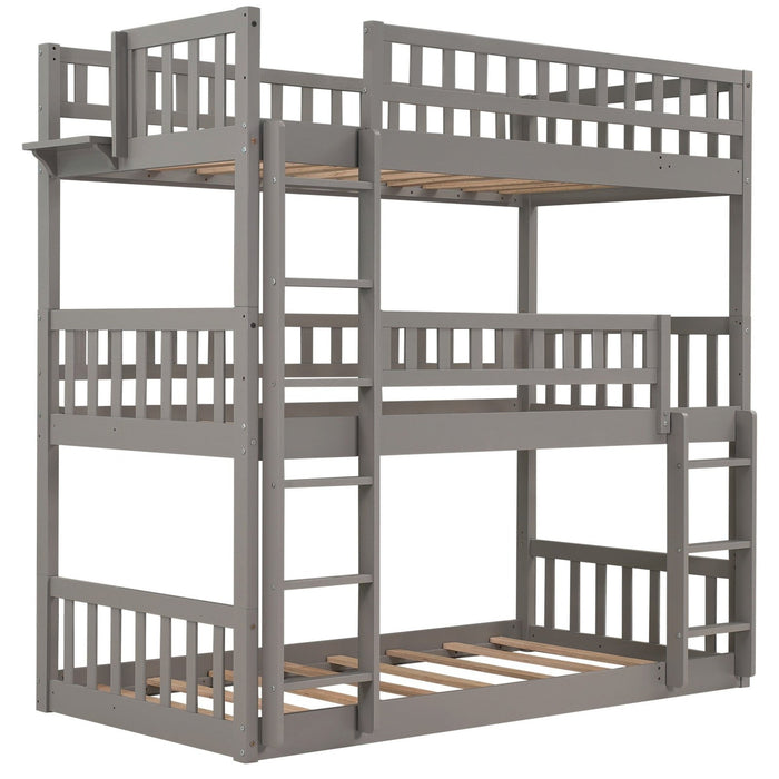 Triple Gray Bunk Bed - Contemporary Design, Solid Wood Construction