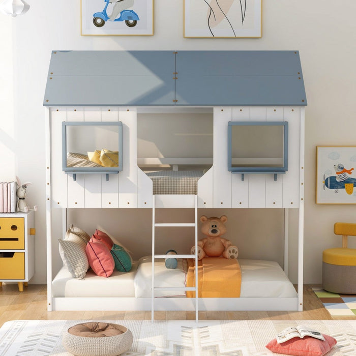 Contemporary White Twin Over Twin Bunk Bed by Homeroots