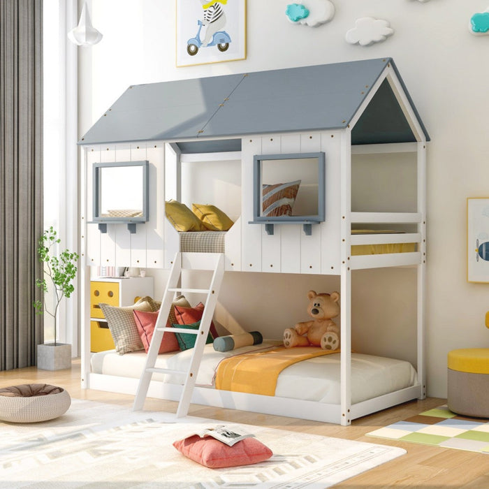 Contemporary White Twin Over Twin Bunk Bed by Homeroots