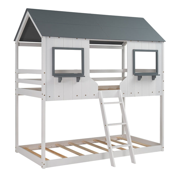 Contemporary White Twin Over Twin Bunk Bed by Homeroots