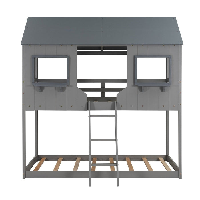 Contemporary Gray Twin Over Twin Bunk Bed - Homeroots