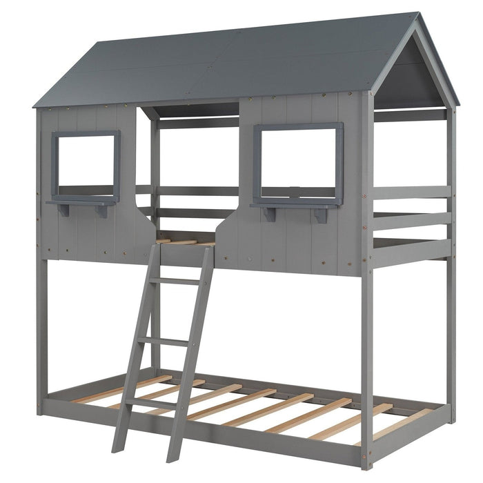 Contemporary Gray Twin Over Twin Bunk Bed - Homeroots