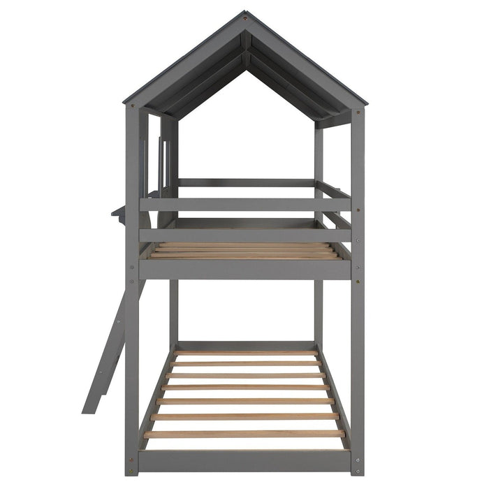 Contemporary Gray Twin Over Twin Bunk Bed - Homeroots