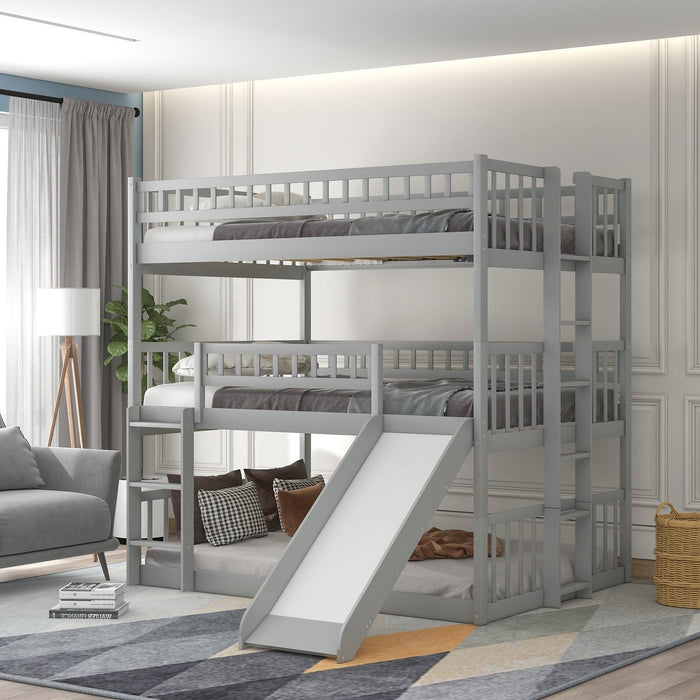 Gray Full Over Full Bunk Bed With Slide - Modern Design