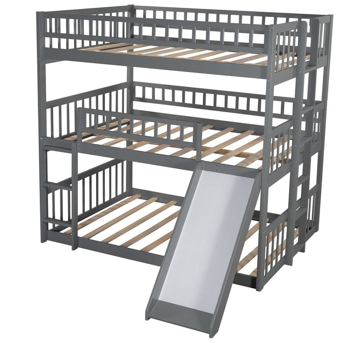 Gray Full Over Full Bunk Bed With Slide - Modern Design