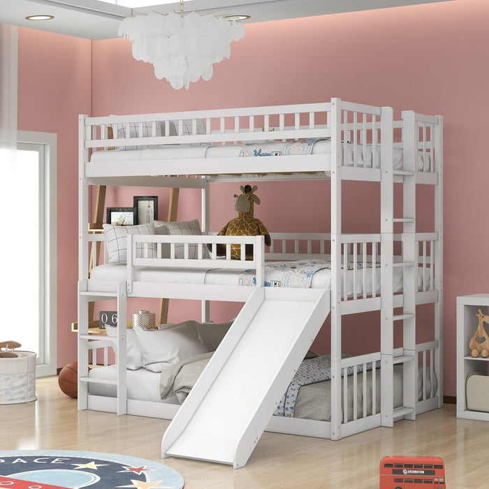 Contemporary White Triple Bunk Bed with Slide - Homeroots Furniture