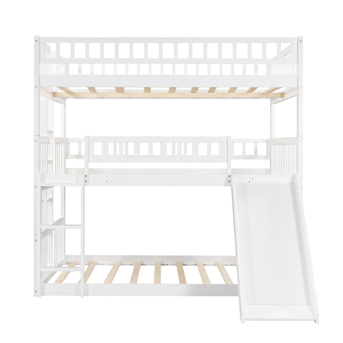 Contemporary White Triple Bunk Bed with Slide - Homeroots Furniture