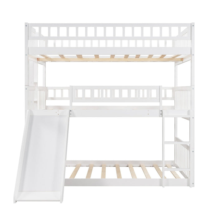 Contemporary White Triple Bunk Bed with Slide - Homeroots Furniture