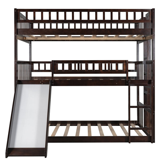 Espresso Triple Bunk Bed with Slide - Contemporary Design