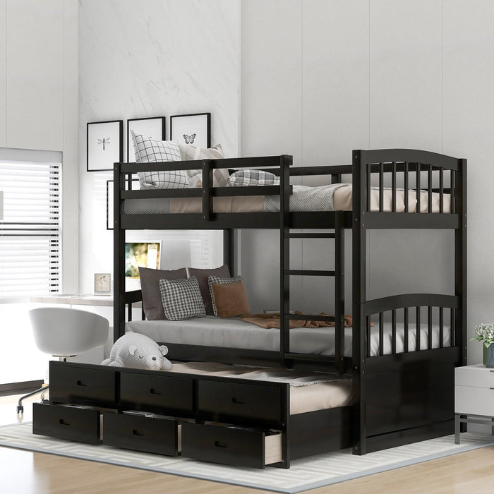 Espresso Twin Bunk Bed with Trundle Drawers by Homeroots