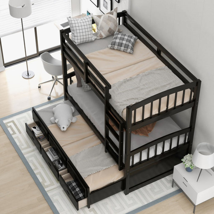 Espresso Twin Bunk Bed with Trundle Drawers by Homeroots