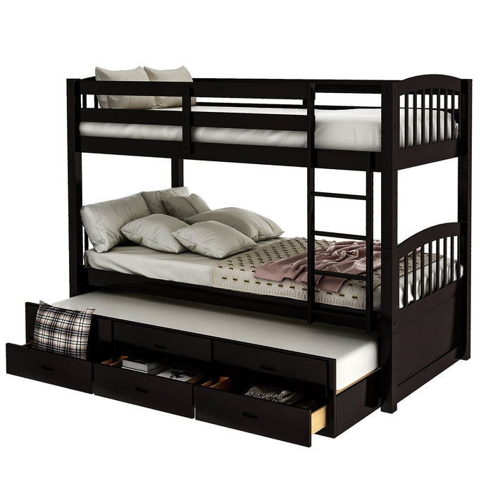 Espresso Twin Bunk Bed with Trundle Drawers by Homeroots