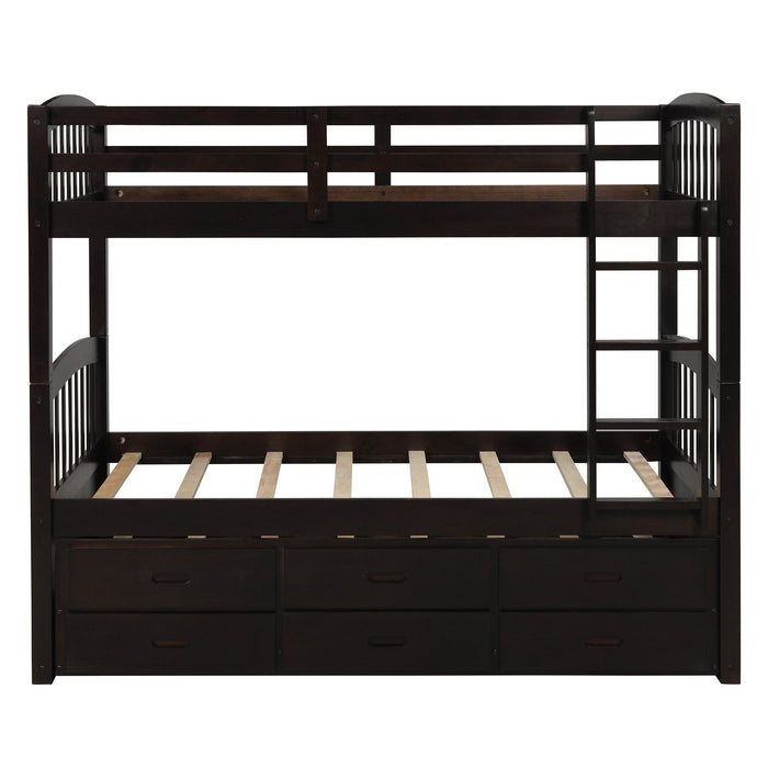 Espresso Twin Bunk Bed with Trundle Drawers by Homeroots