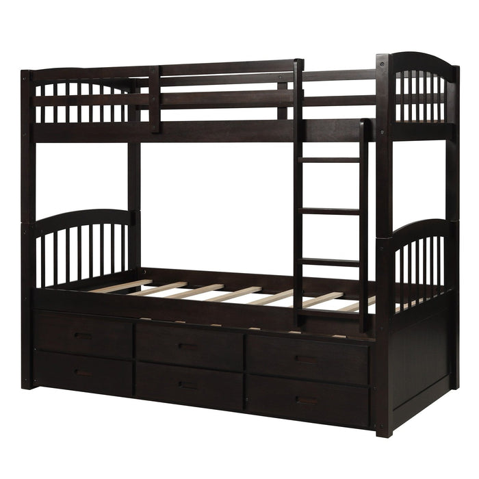 Espresso Twin Bunk Bed with Trundle Drawers by Homeroots