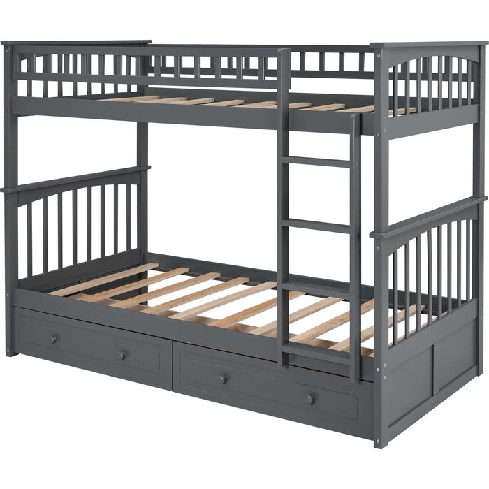 Gray Twin Over Twin Bunk Bed with Convertible Drawers - Homeroots