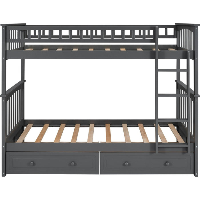 Gray Twin Over Twin Bunk Bed with Convertible Drawers - Homeroots