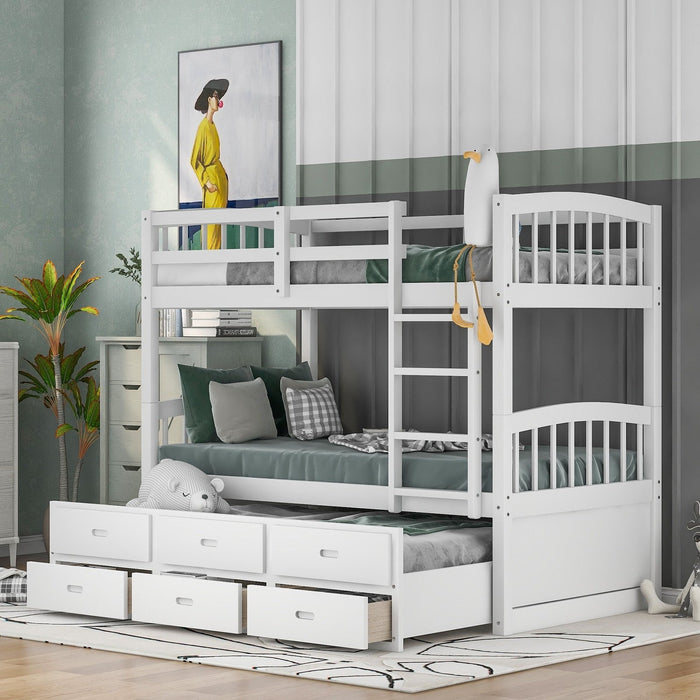 White Twin Bunk Bed + Trundle & Drawers | HomeRoots Furniture