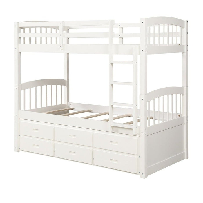 White Twin Bunk Bed + Trundle & Drawers | HomeRoots Furniture