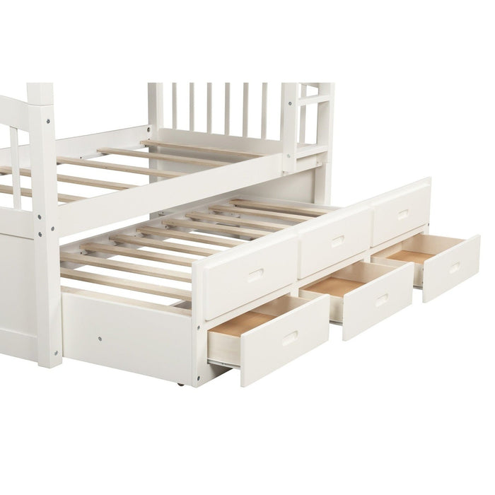 White Twin Bunk Bed + Trundle & Drawers | HomeRoots Furniture