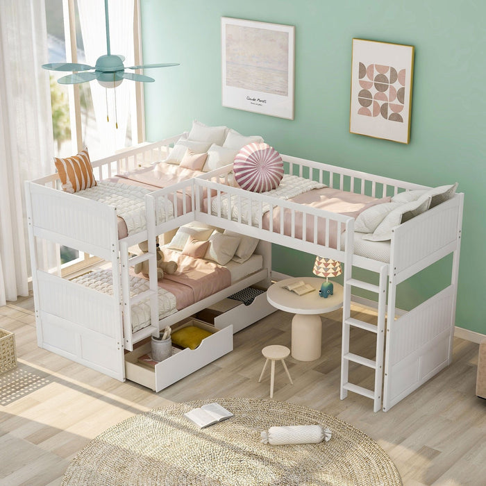 White Twin Bunk Bed with Loft & Drawers