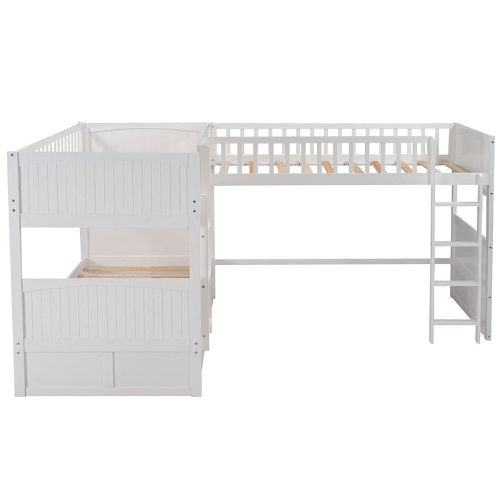 White Twin Bunk Bed with Loft & Drawers