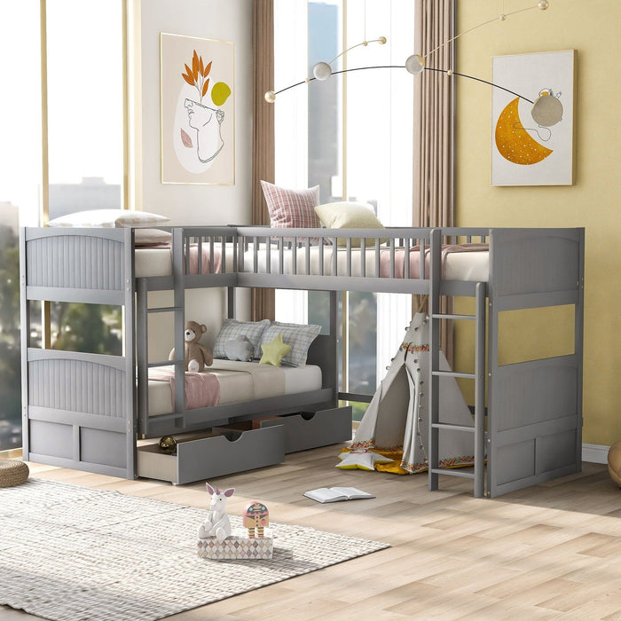 Gray Twin Bunk Bed with Loft & Drawers - Space-Saving Solution