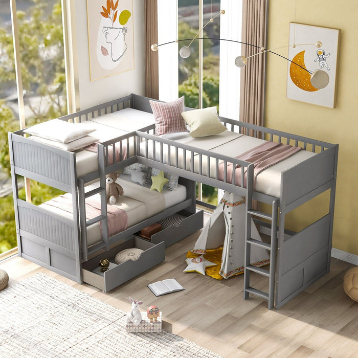 Gray Twin Bunk Bed with Loft & Drawers - Space-Saving Solution