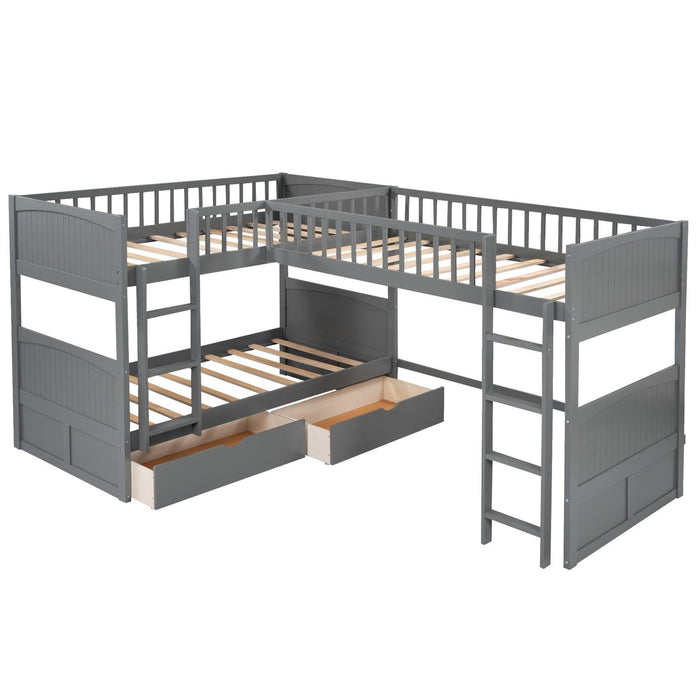 Gray Twin Bunk Bed with Loft & Drawers - Space-Saving Solution