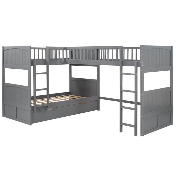 Gray Twin Bunk Bed with Loft & Drawers - Space-Saving Solution