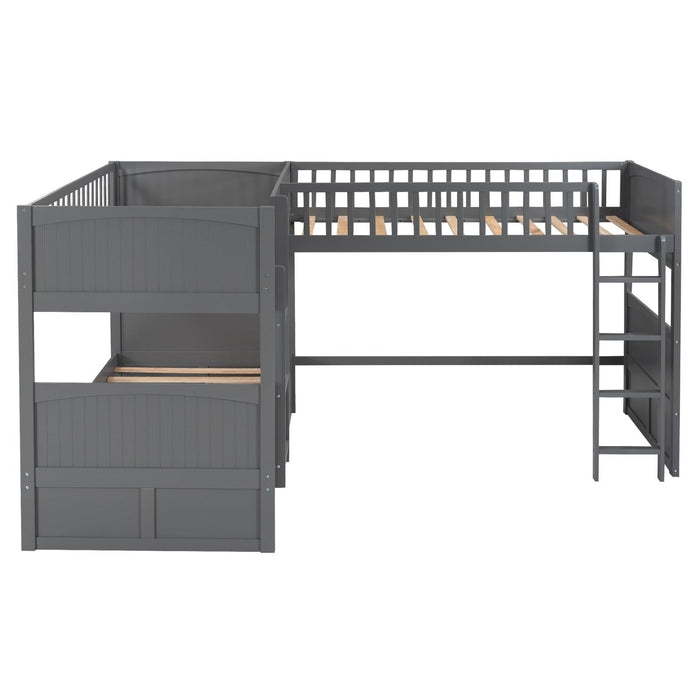 Gray Twin Bunk Bed with Loft & Drawers - Space-Saving Solution