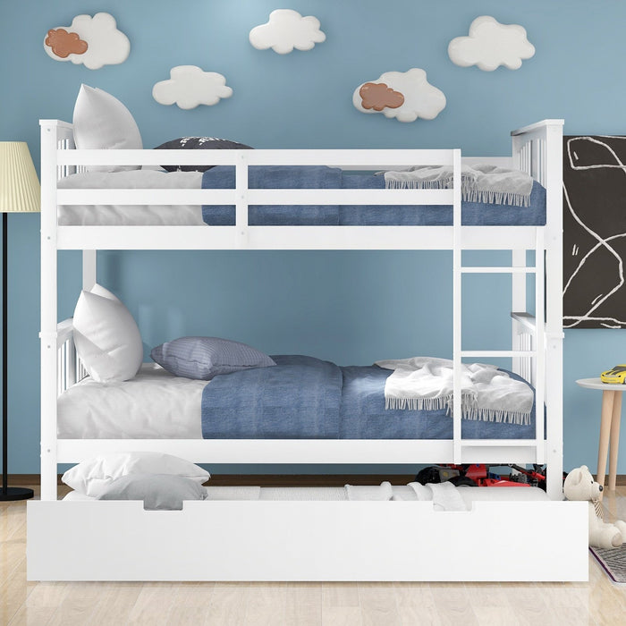 White Full over Twin Trundle Bunk Bed by Homeroots