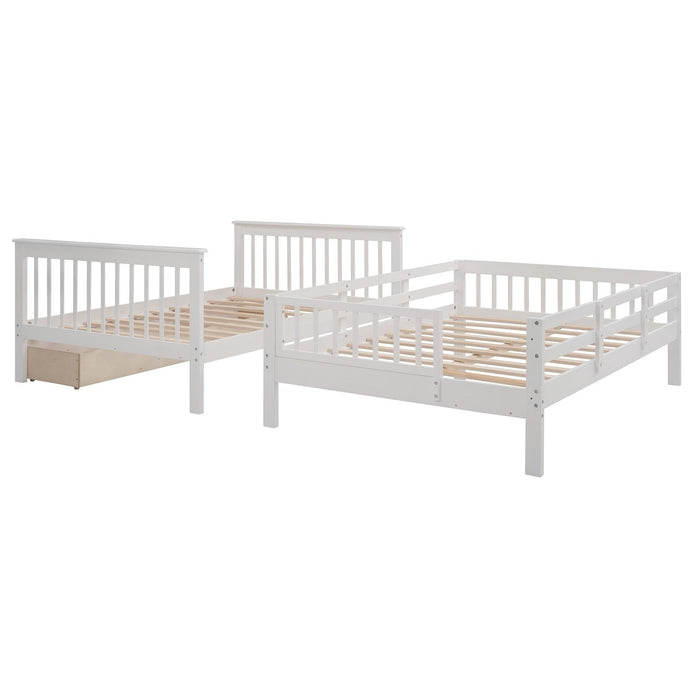 Homeroots White Full Size Bunk Bed - Double Stairway Design with Drawer