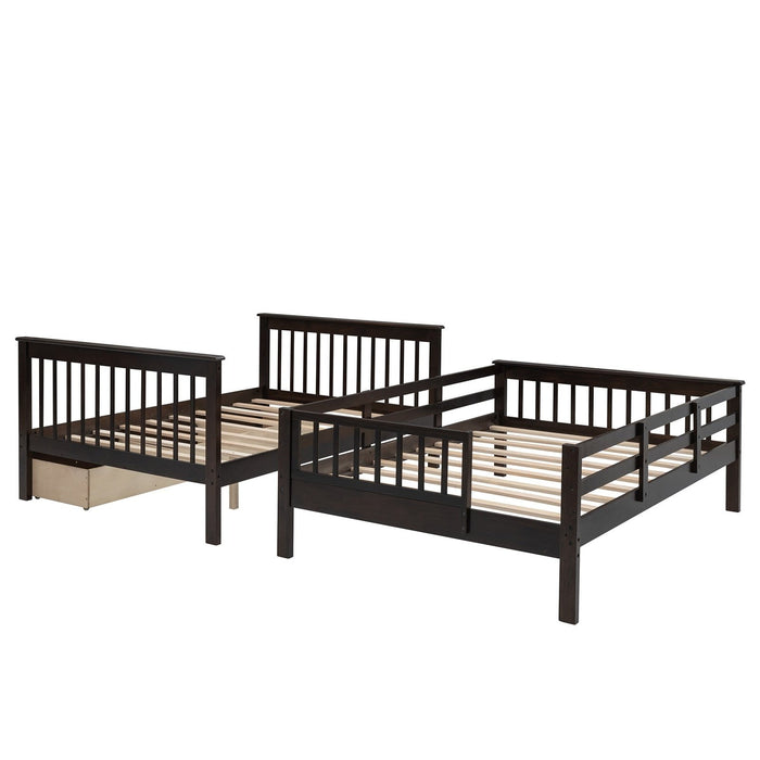 Homeroots Espresso Brown Full Size Bunk Bed - Double Stairway Design with Drawer