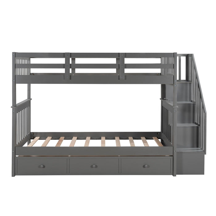 Gray Twin Over Twin Bunk Bed: Stairway & Drawers Included