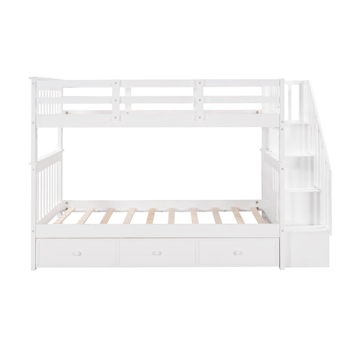 White Twin Bunk Bed - Stairway & Drawers - Homeroots