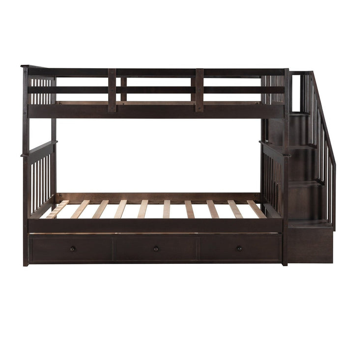 Espresso Twin Bunk Bed: Twin Over Twin with Stairway & Drawers by Homeroots