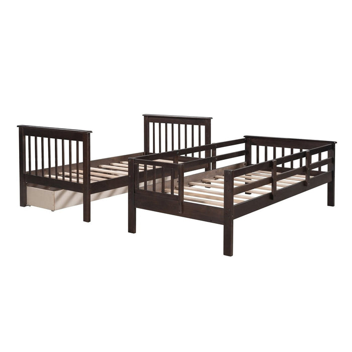 Espresso Twin Bunk Bed: Twin Over Twin with Stairway & Drawers by Homeroots