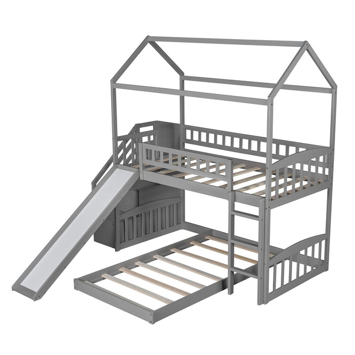 Gray Twin Over Twin PlayHouse Bunk Bed – Slide Included