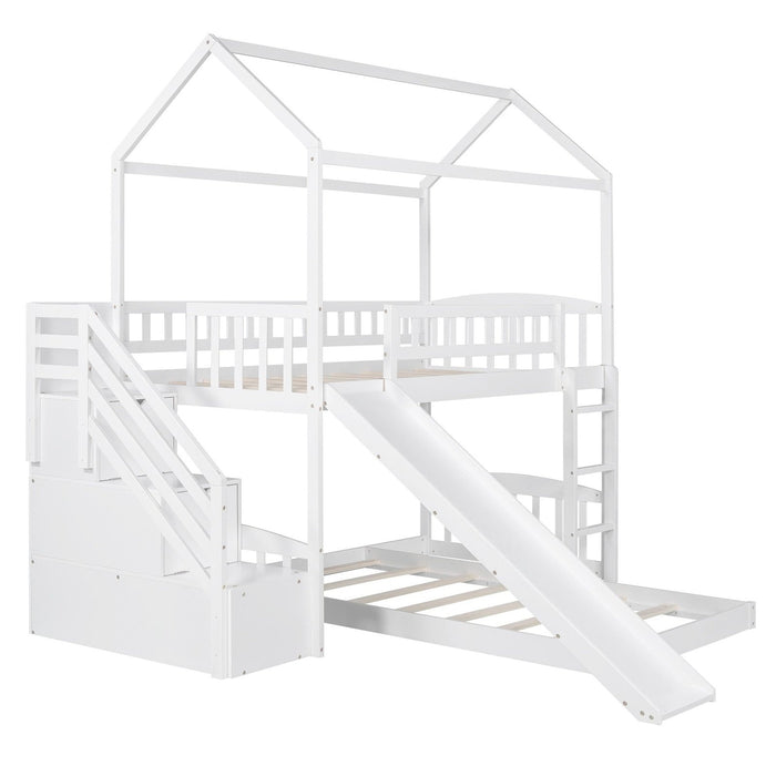 White Twin PlayHouse Bunk Bed w/ Slide - Unique Kids' Bedroom Solution