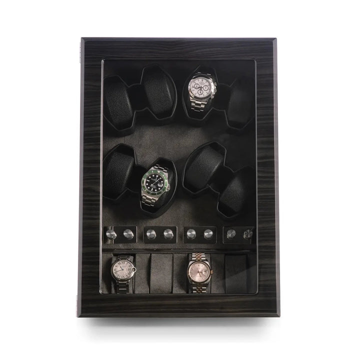 Bey-Berk Louis Lacquered Ash Wood Eight-Watch Winder and Storage Case