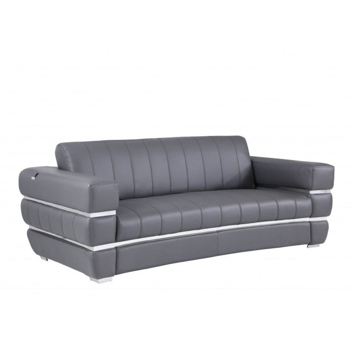 Homeroots 89" Chrome Accents Genuine Leather Sofa