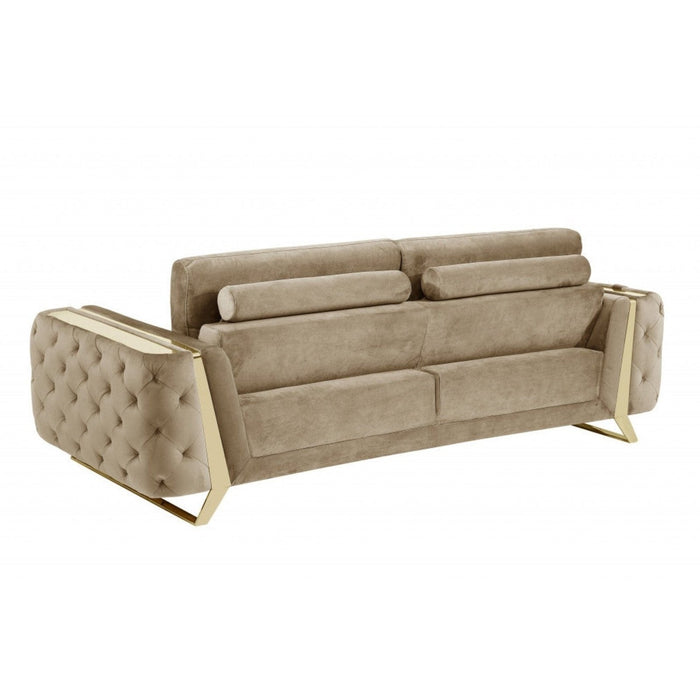 Chic 90-Inch Beige Velvet and Gold Sofa by Homeroots