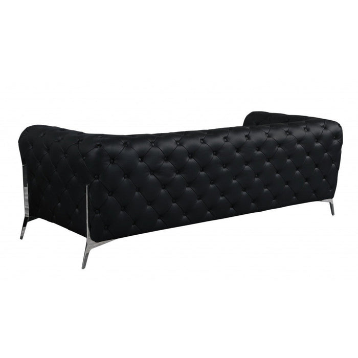 Homeroots 93" Genuine Tufted Leather and Chrome Sofa