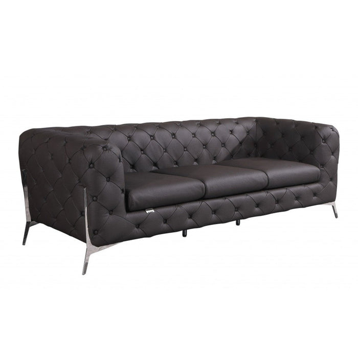 Homeroots 93" Genuine Tufted Leather and Chrome Sofa