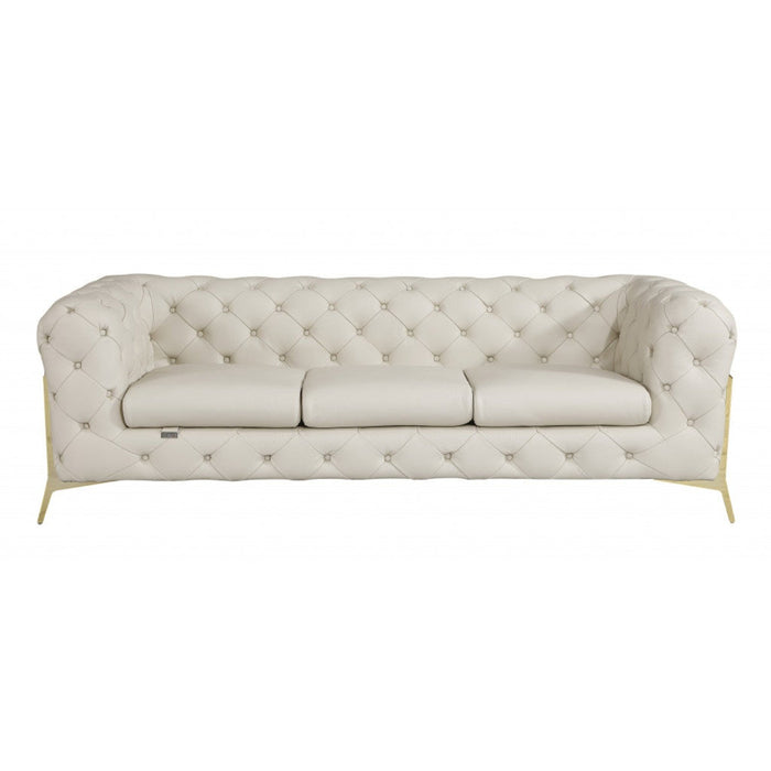 Homeroots 93" Button Tufted Leather Sofa - Genuine Gold Elegance