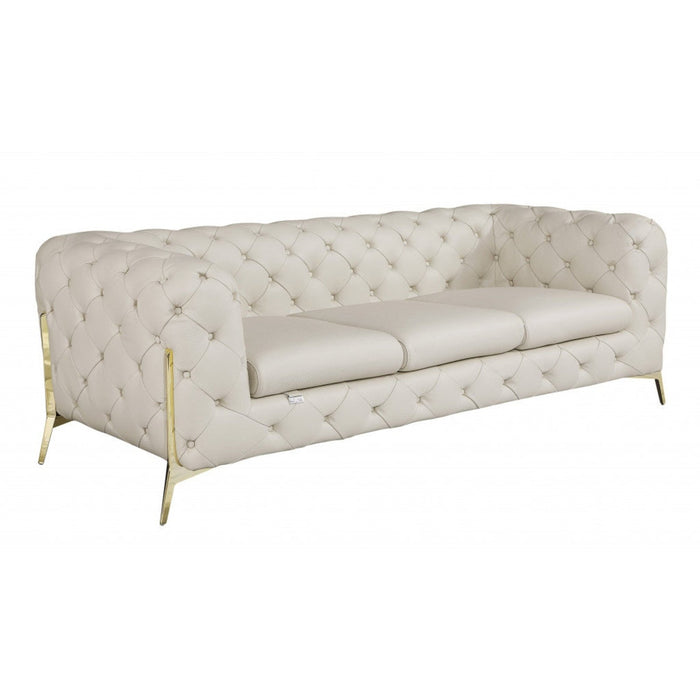 Homeroots 93" Button Tufted Leather Sofa - Genuine Gold Elegance