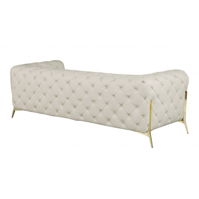 Homeroots 93" Button Tufted Leather Sofa - Genuine Gold Elegance