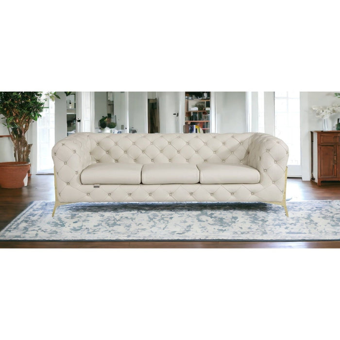 Homeroots 93" Button Tufted Leather Sofa - Genuine Gold Elegance